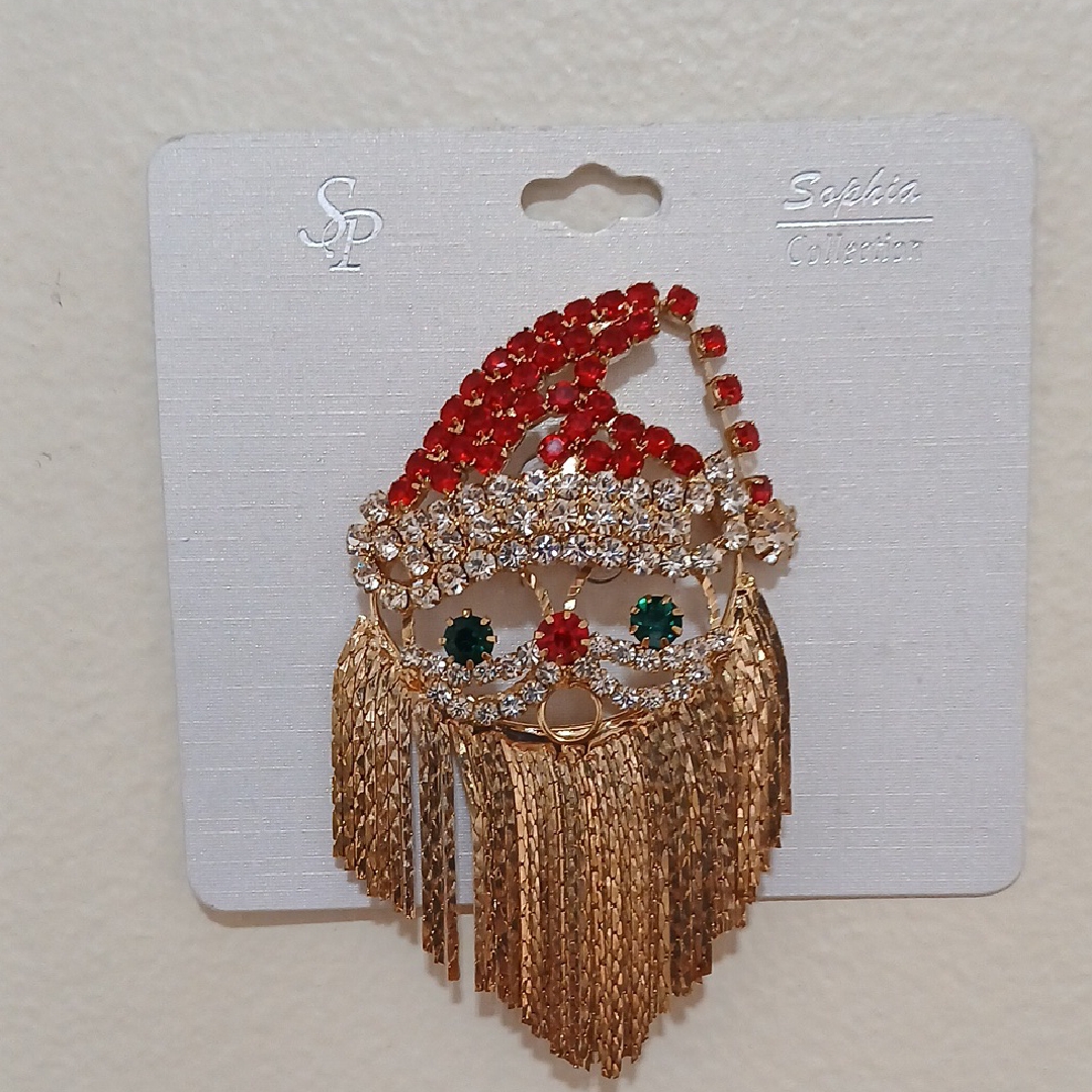 Festive Santa Brooch With Red And Gold Crystals